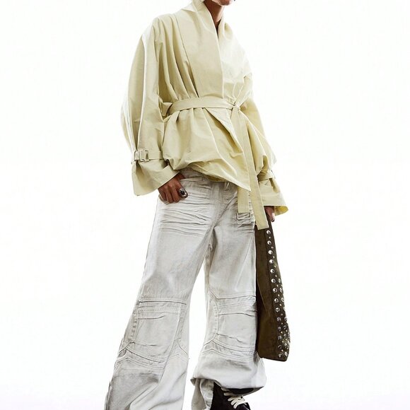 Mint Green Casual Women's Minimalist Long Sleeve Trench Coat - Picture 6 of 9